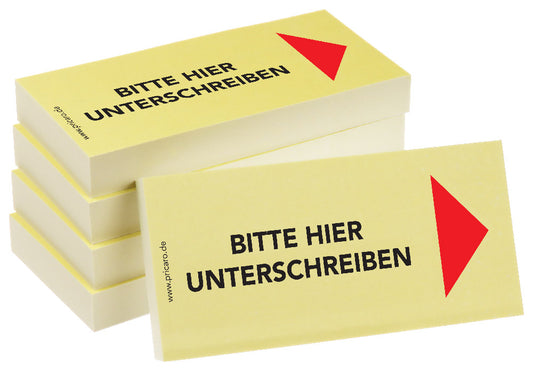 haftnotiz schmal, gelb, bitte hier unterschreiben pfeil rechts, 5er set