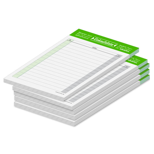 einkaufsliste typo, a6, grün-weiße optik, spalten für artikel und stück, 5er set