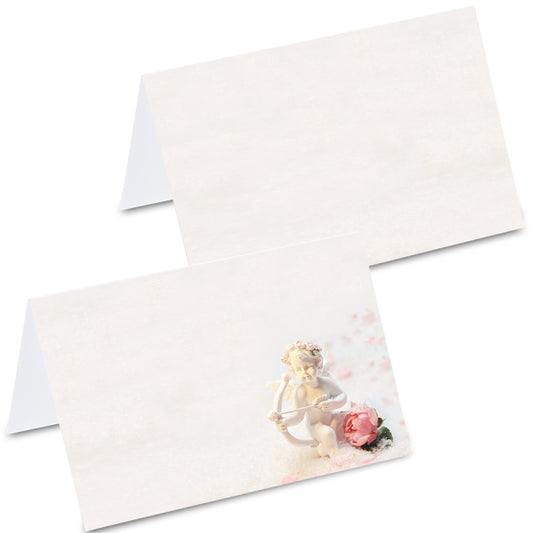 tischkarte "engel", engel armor mit rosenblüte auf vorder- und rückseite