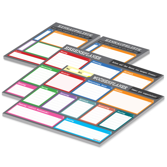 planer komplettset perfekt, a4, anthrazit, bunte optik, 1x wochenplaner, 1x essensplaner, 2 einkaufslisten a5