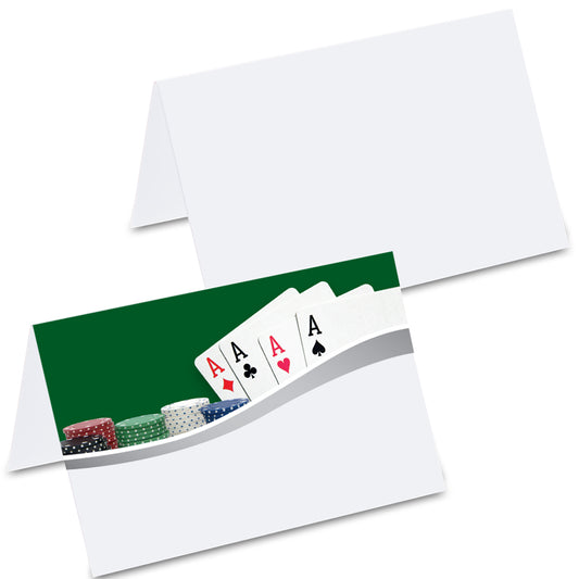 tischkarte "poker vier asse", pokerspiel auf vorderseite, rückseite weiß