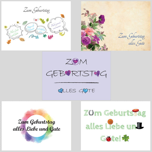 geburtstags-postkarten, a6, motiv 2, teil 1 - 5 motive