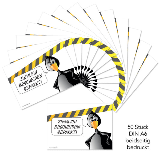 flyer scheisse geparkt "pinguin" mit der aufschrift "ziemlich bescheiden geparkt", 50 stück