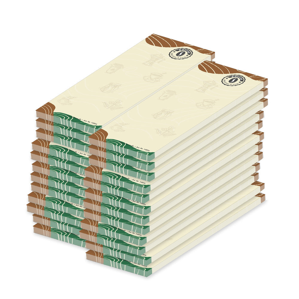 kellnerblock welle, beige, braun, grüne optik mit verschiedenen kaffeemotiven, 24er set