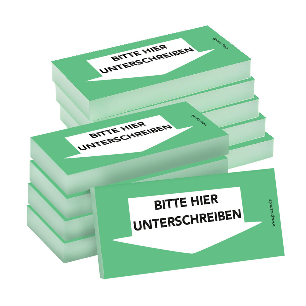 haftnotiz schmal, grün, bitte hier unterschreiben pfeil unten, 10er set
