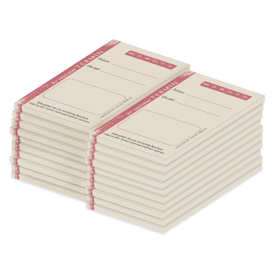 terminblöcke brushed, beige-rosa optik, felder mo-sa zum ankreuzen, spalten für datum und uhrzeit, freifeld für einen stempel, 20er set