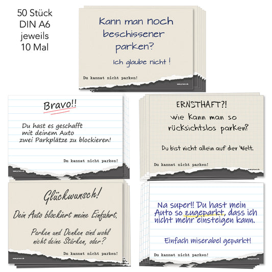 flyer scheisse geparkt "fünf zettel" mit der aufschrift "verschiedenen ansichten", frontansicht, pro design 10 stück