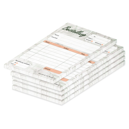 Bestellannahmeblock naturals, a6, grau-orangene optik, platz für wichtige bestellinformationen wie kundendaten, artikeldaten, preis, uvm., 5er set