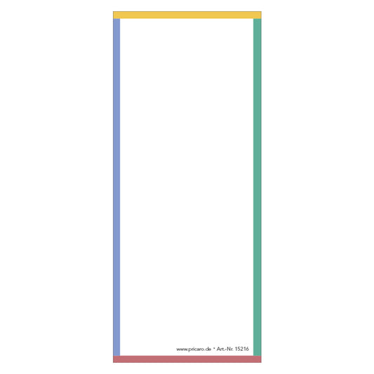 kellnerblock frame, frontansicht, weiße optik mit farbigem rahmen (blau, grün, gelb, rot)