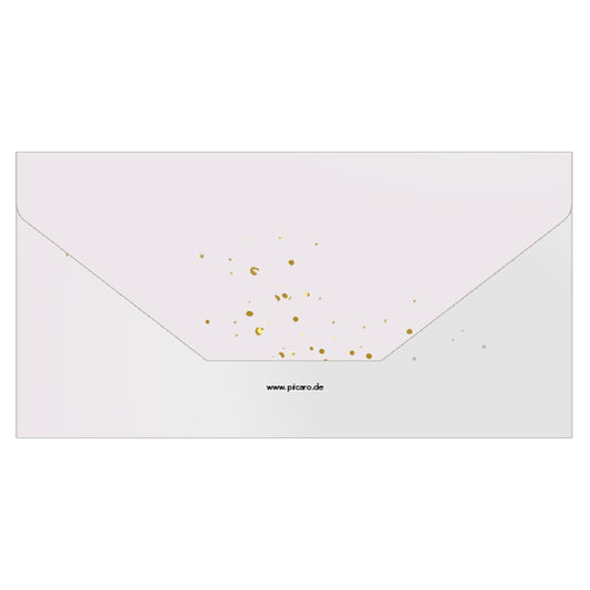 geschenkgutschein, golden dots, faltbar zum umschlag, rose-goldene optik, rückseite rose mit goldenen punkten ohne weiteren aufdruck