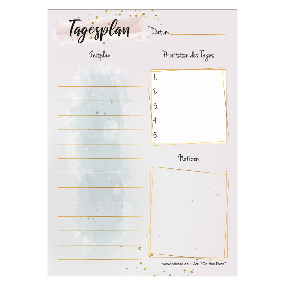 tagesplaner golden dots, rosa optik, front ansicht