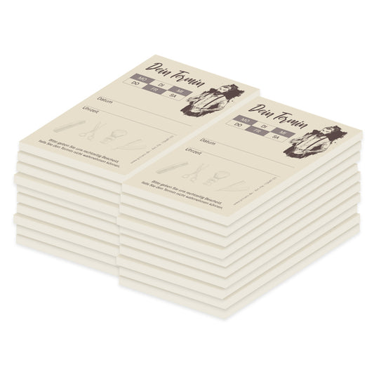 terminblock barber old craft, craftpapier optik-beige, felder von montag bis samstag zum ankreuzen, zeilen für datum und uhrzeit und ein freifeld für stempel oder notizen, 20er set