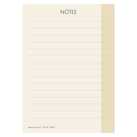 notizblock minimal lined. minimalistische optik in beige mit der aufschrift "notes" am oberen rand.