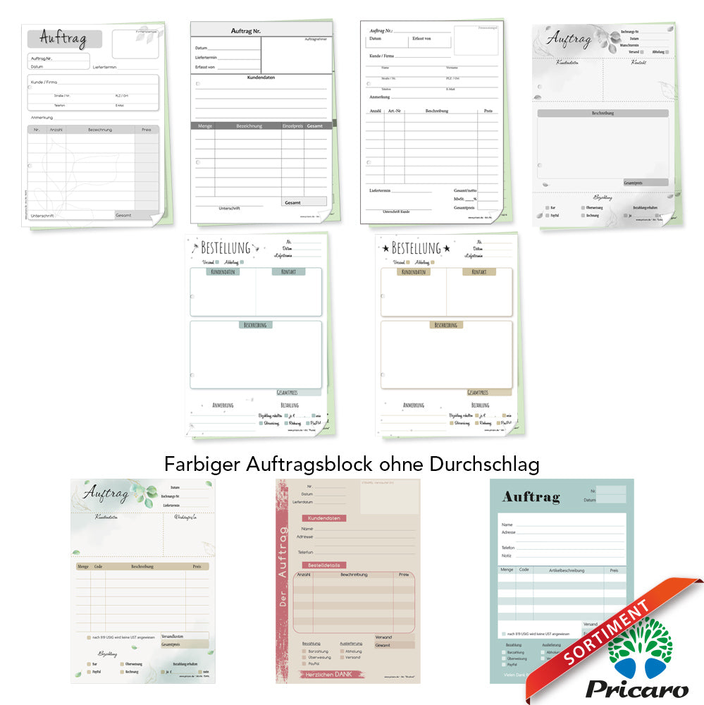 sortimentsübersicht auftragsblöcke mit und ohne durchschlag