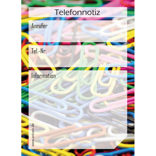 telefon-haftnotizblock büroklammer, bunte optik mit platz für anruferinfos und anmerkungen, front ansicht