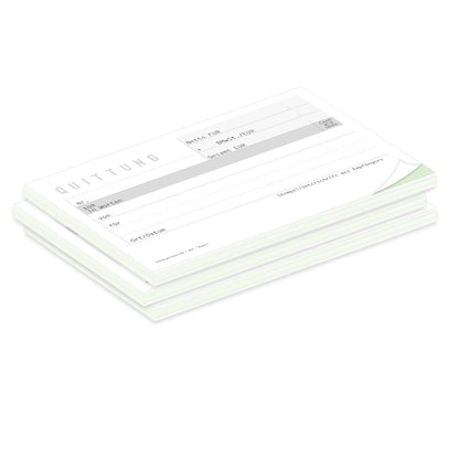 quittungsblock basic mit durchschlag mit grünem durchschlagpapier, a6, klassische optik, schwarz-weiß-graue,  3er set