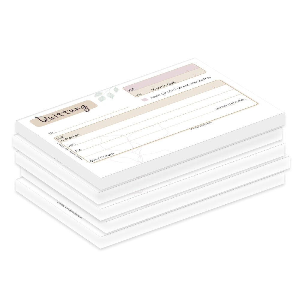 quittungsblock blätter ohne durchschlag, a6, weiße beige optik mit blättermotiven, 5er set