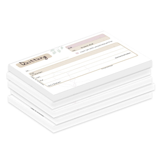 quittungsblock blätter ohne durchschlag, a6, weiße beige optik mit blättermotiven, 5er set