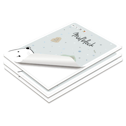 malblock mit deckblatt eisbär mit niedlichem eisbär motiv, 3er set