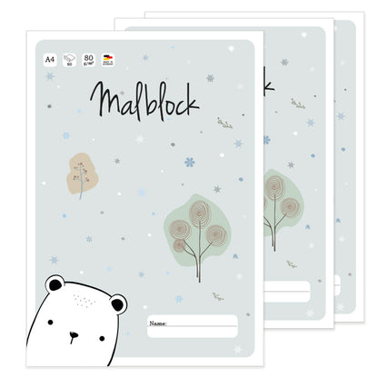 malblock eisbär, deckblatt in hellblauer optik mit niedlichem eisbär, 3er set