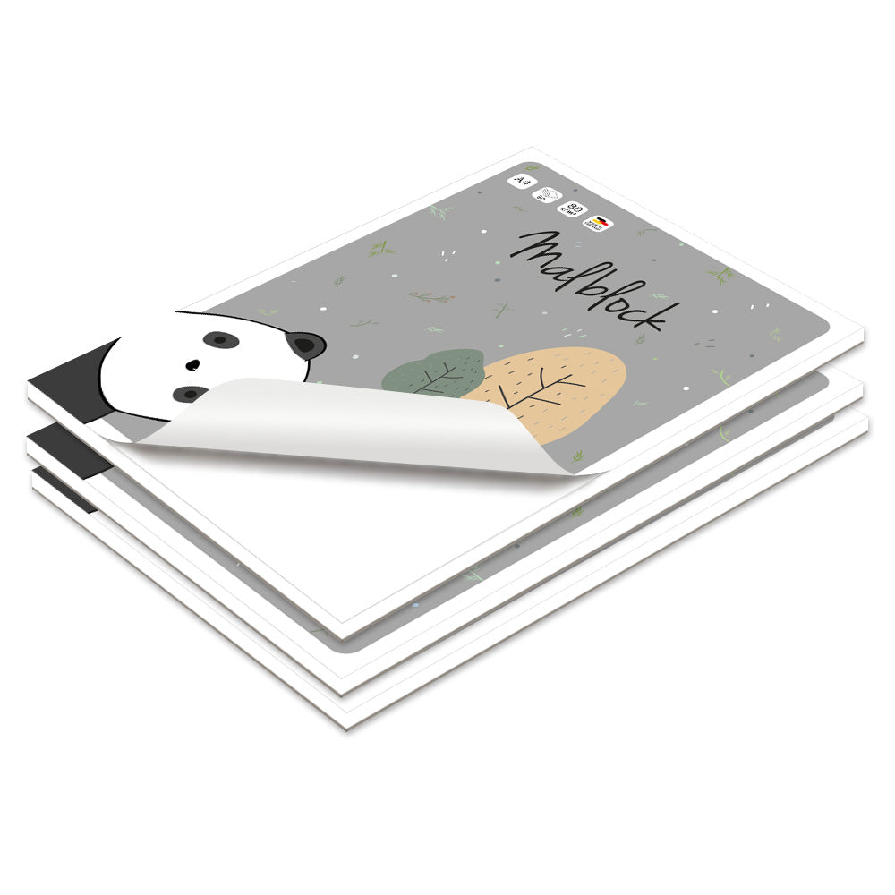 malblock mit deckblatt panda mit niedlichem panda motiven, 3er set