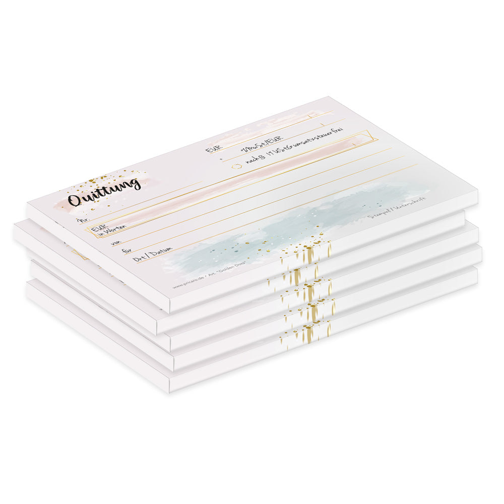 quittungsblock golden dots ohne durchschlag, a6, rose optik mit goldenen punkten, 5er set