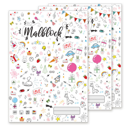 malblock party, deckblatt in bunter optik, 3er set