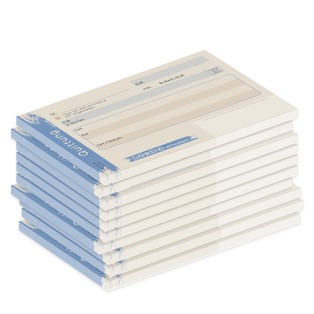 quittungsblock brushed  ohne durchschlag, a6, beige blaue optik, 10er set
