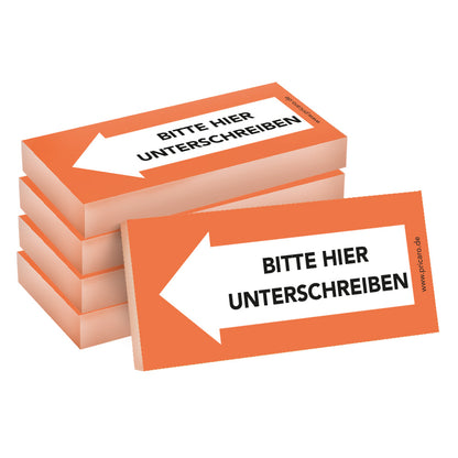 haftnotiz schmal, orange, bitte hier unterschreiben pfeil links, 5er set