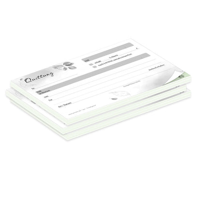quittungsblock eukalyptus mit durchschlag mit grünem durchschlagpapier, a6, mit blätter motiven, moderne optik, schwarz-weiß,  3er set