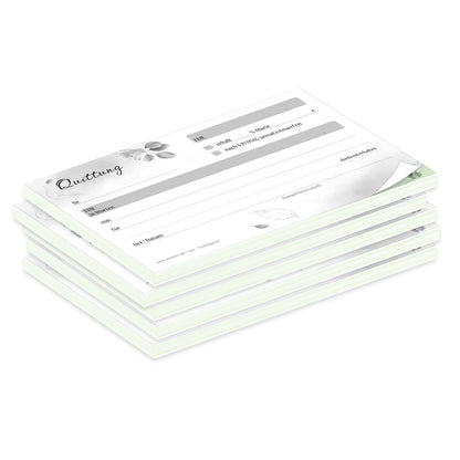 quittungsblock eukalyptus mit durchschlag mit grünem durchschlagpapier, a6, mit blätter motiven, moderne optik, schwarz-weiß,  5er set