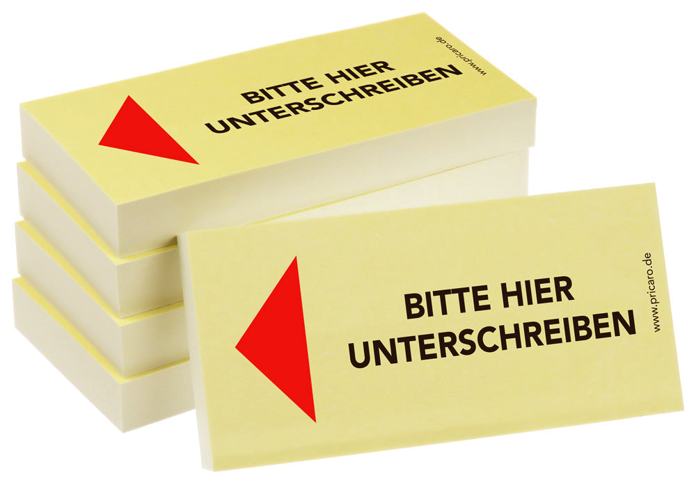 haftnotiz schmal, gelb, bitte hier unterschreiben pfeil links, 5er set