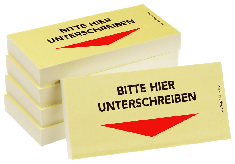 haftnotiz schmal, gelb, bitte hier unterschreiben pfeil unten, 5er set
