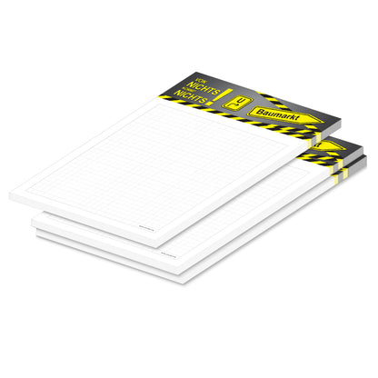 einkaufsliste für heimwerker "umleitung", a5, grau,gelb-weiße optik mit aufgedrucktem umleitungsschild, schreibfeld kariert, 3er set