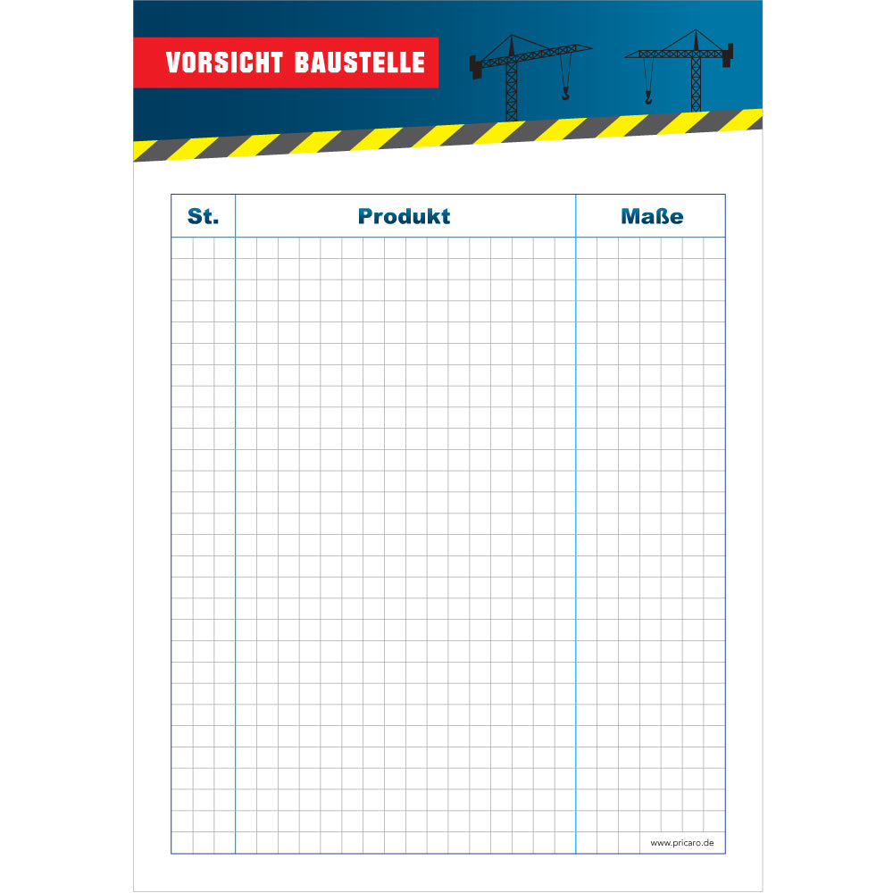 Heimwerker Einkaufsliste "Vorsicht Baustelle"