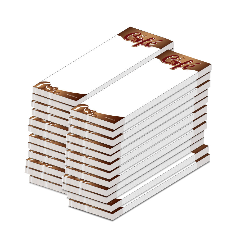 kellnerblock o zapt is, weiß, braune optik der aufschrift "cafe", 24er set
