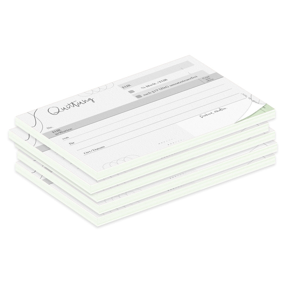 quittungsblock adria mit durchschlag mit grünem durchschlagpapier, a6, mit geschwungenen linien, moderne optik, schwarz-weiß,  5er set