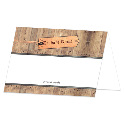 tischreservierung variante deutsch, braun/weiße optik mit aufschrift deutsche küche, rückseite