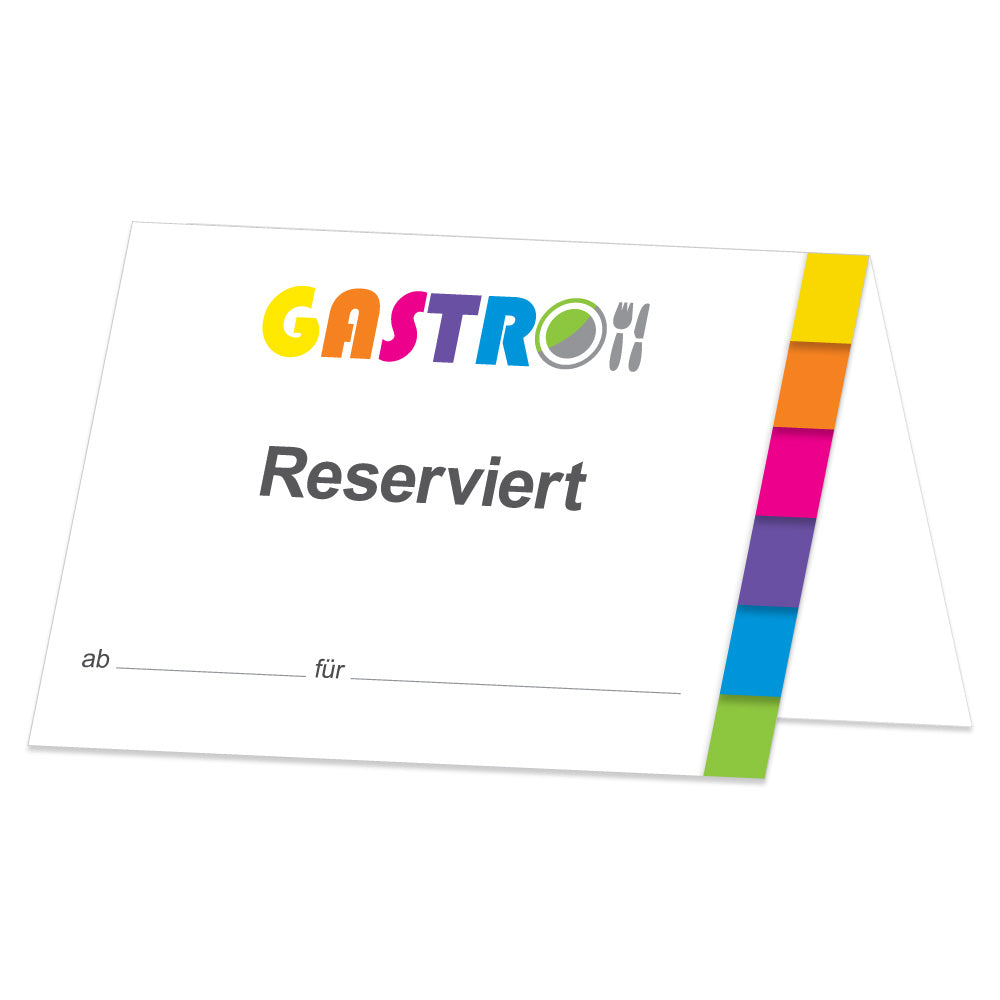 tischreservierung variante allgemein, bunte optik mit aufschrift gastro, reserviert ab / für