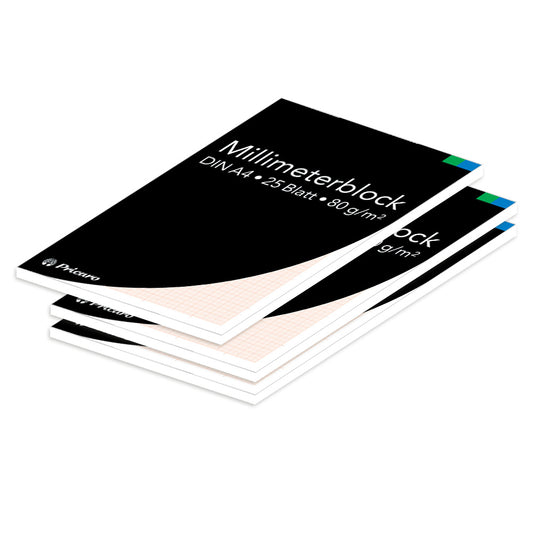 millimeterpapier, a4, mit deckblatt, 3er set