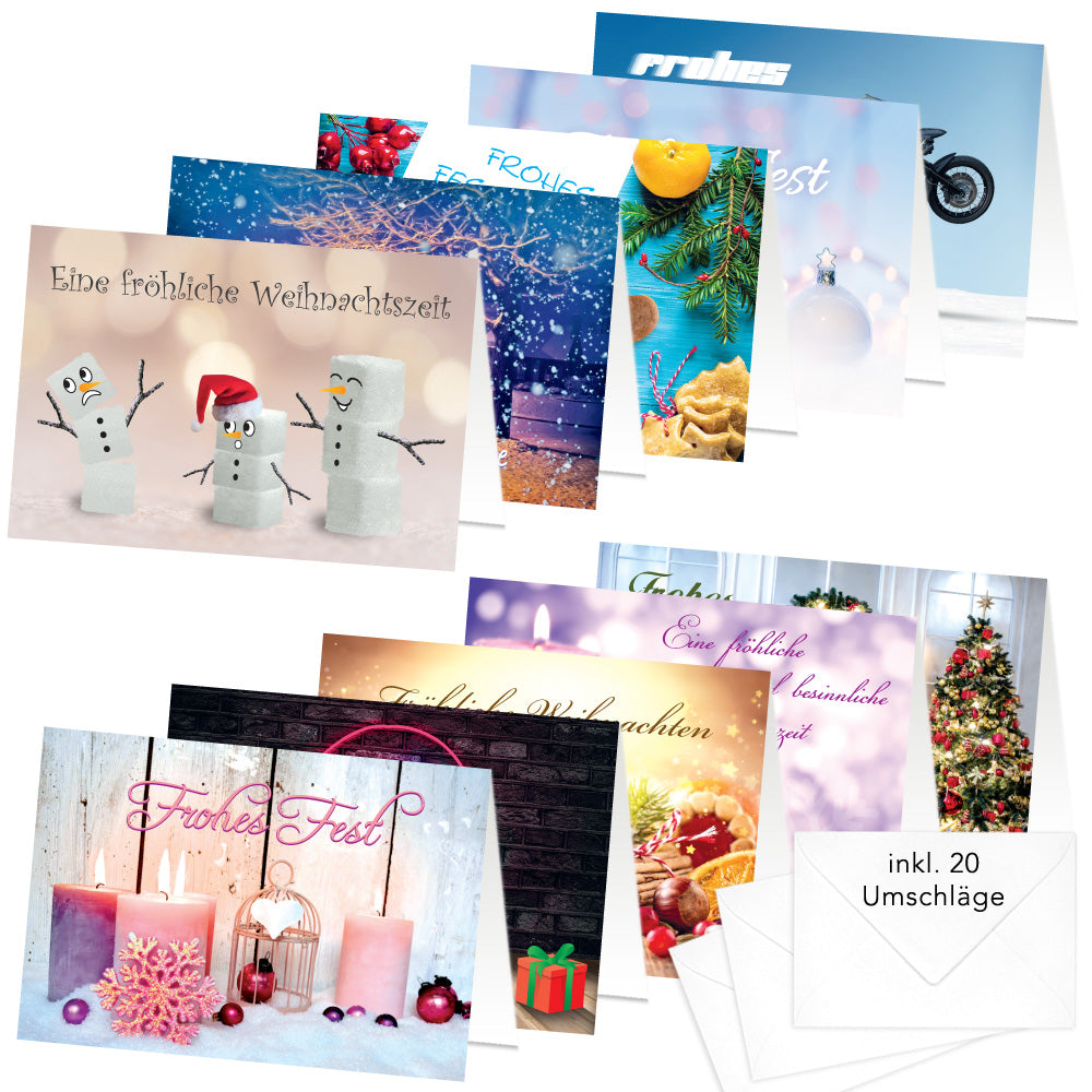 weihnachtsklappkarten motivreihe 1, 10 verschiedene motive, 20 weiße briefumschläge