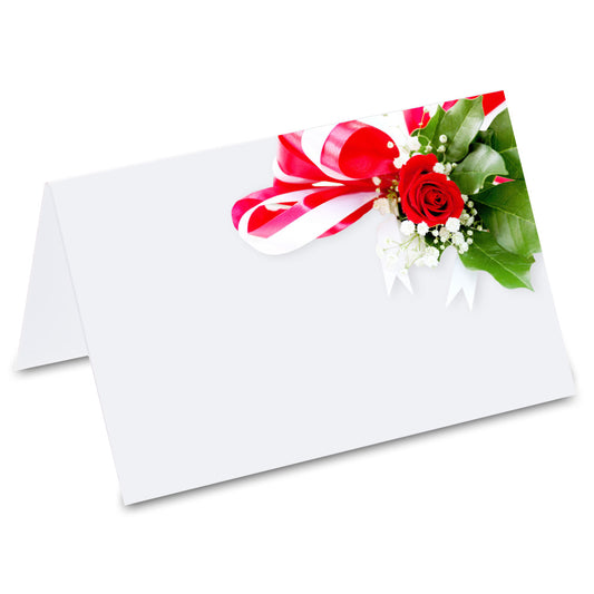 tischkarte "eleganz", rückseite, blumenmotiv mit rosen und schleifen