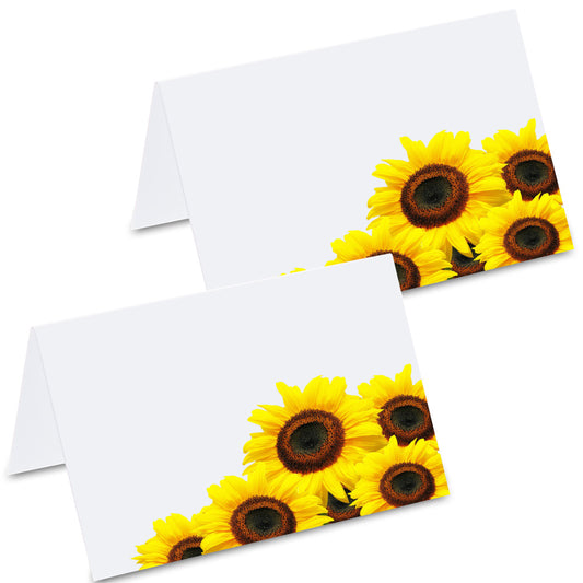 tischkarte "sonnenblume", vorder- und rückseite, sonnenblumenmotiv