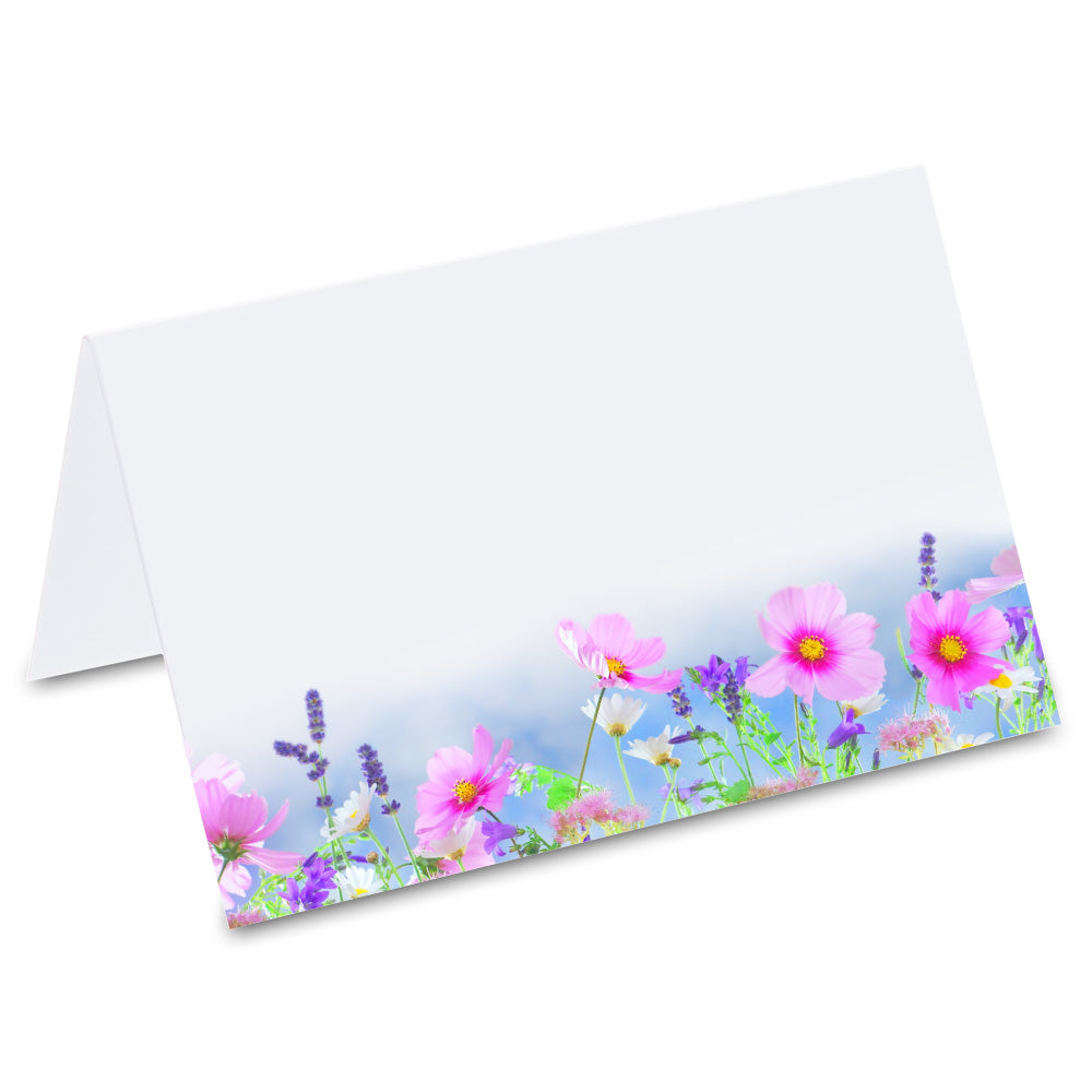tischkarte "frühlingswiese", rückseite, frühlingsweise mit frühlingsblumen
