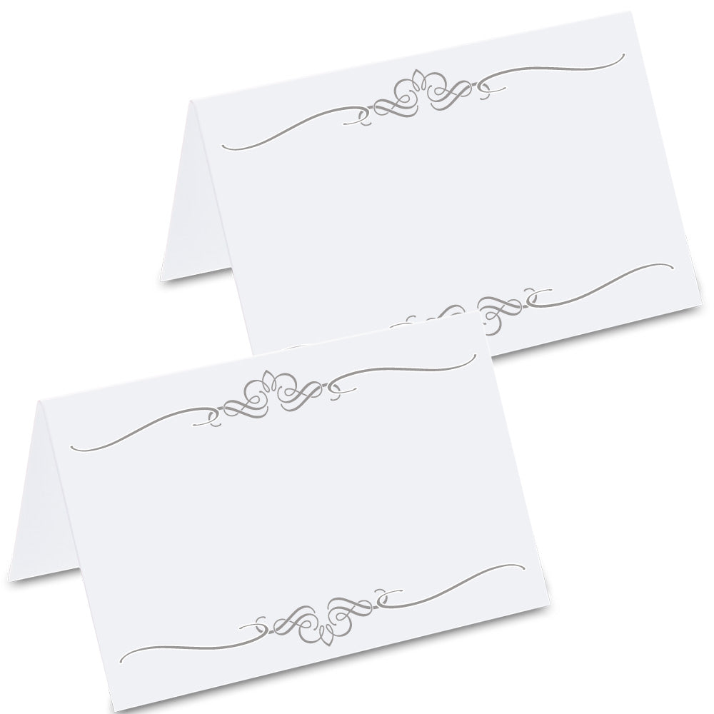tischkarte "ornament silber", vorder- und rückseite