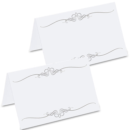tischkarte "ornament silber", vorder- und rückseite