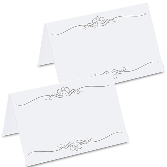 tischkarte "ornament silber", vorder- und rückseite