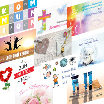 grußkartenset für alle anlässe, verschiedene motive (schulabschluss, kommunion, muttertag, hochzeit uvm)