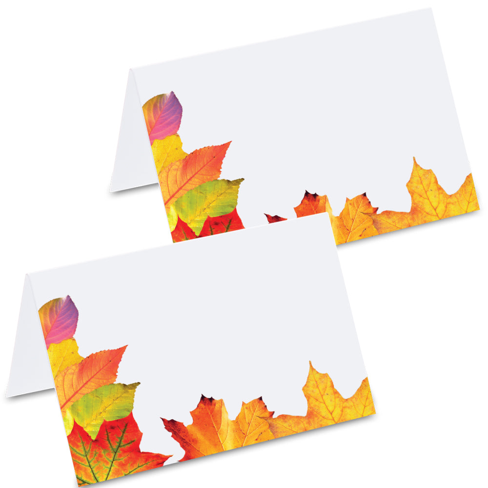 tischkarte "herbstlaub", herbstlaub auf vorder- und rückseite
