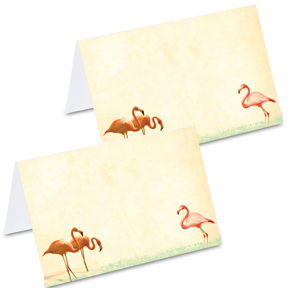 tischkarte "flamingos", flamingos auf vorder- und rückseite